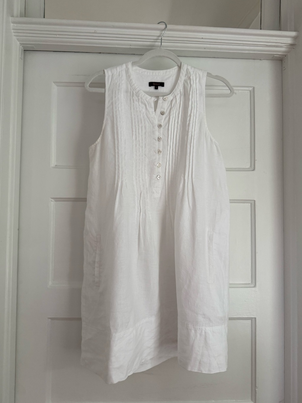 Quince - 100% European Linen Sleeveless Swing Dress in White - Picture 4 of 6